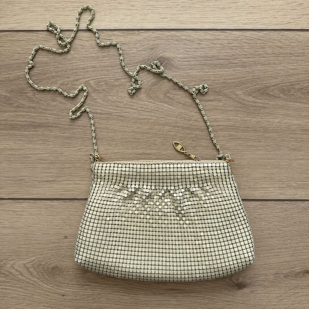 Vintage Ivory Cream  Metal Mesh Small Purse Bag Crossbody